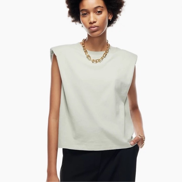 Zachte 2 in 1 Built-in Shoulder Pad T-shirt Gewatteerde Tops Kleding Vrouwen, BH Met Schouder Borst Pad(L,White
